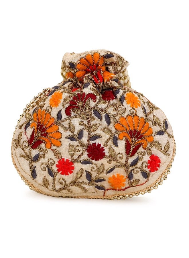 Anekaant Dangle Cream & Multi Floral Embroidered Faux Silk Potlis Combo (Pack of 2) ADCL1134AS2 - Image 4